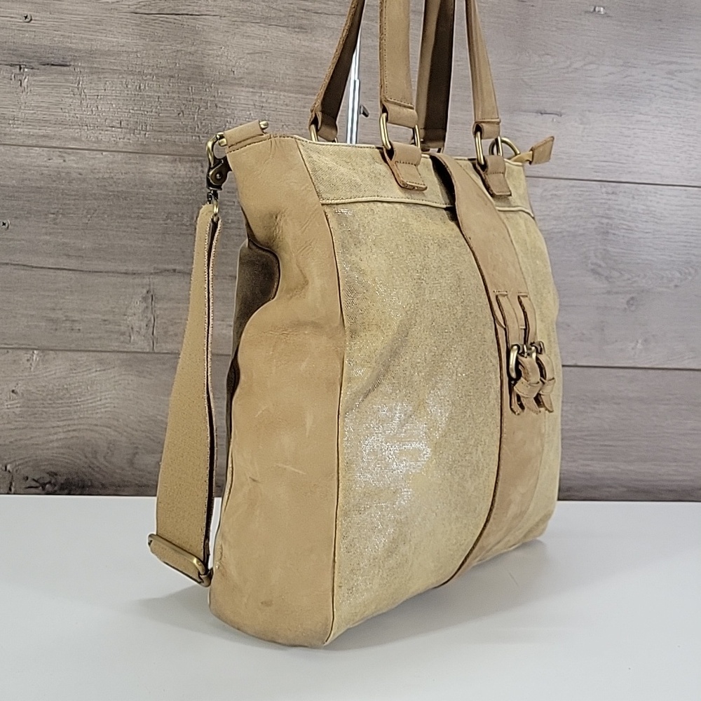 Jesslyn Blake for Anthropologie Tan Canvas Leather Tote Crossbody Shoulder Bag - Picture 3 of 15